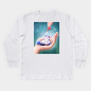 Cat In Hand Kids Long Sleeve T-Shirt